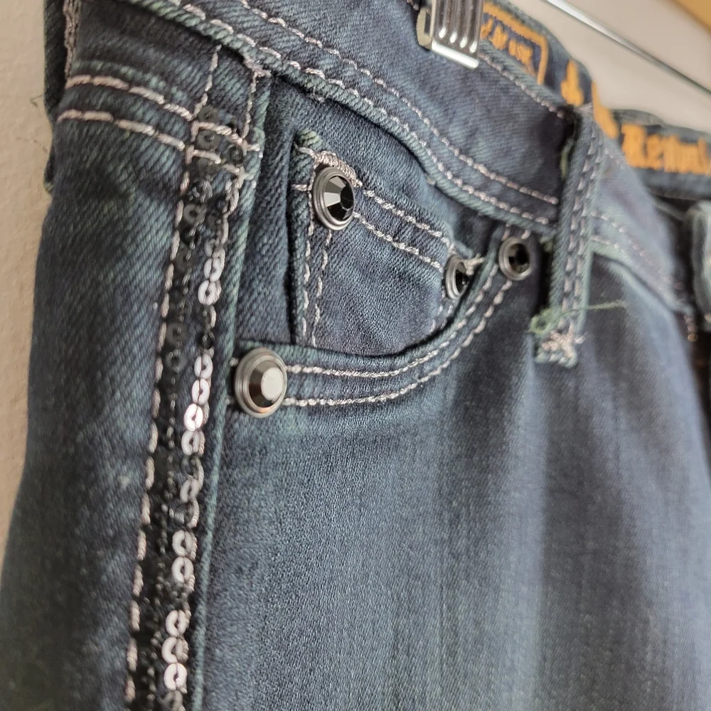 Rock Revival Lexi Super Skinny Low Mid Rise Rhinestone Sequin Bling Jeans Long - Picture 5 of 11